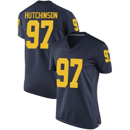 Aidan Hutchinson Michigan Wolverines Women's NCAA #97 Navy Game Brand Jordan College Stitched Football Jersey CEI3054JR